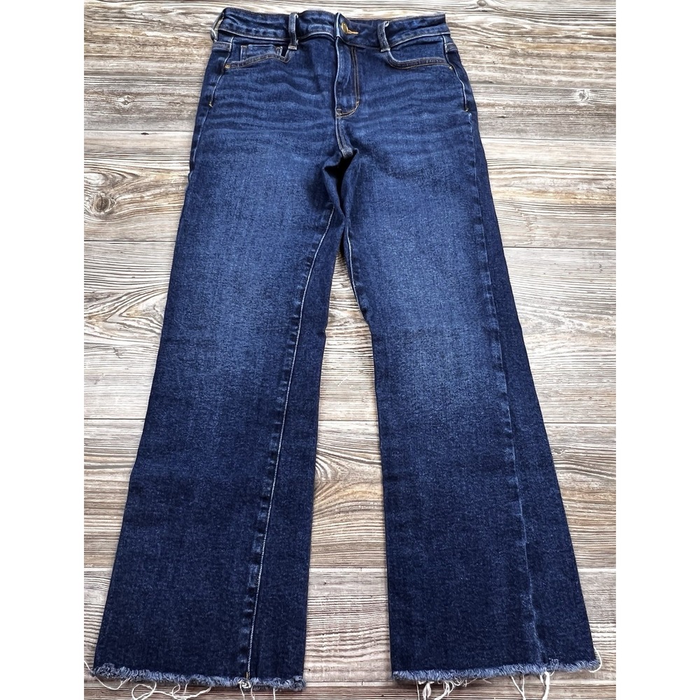 Zara Womens 4 Jeans Cropped Med Wash Mid-Rise Straight Leg Raw Hem Stretch 28x25